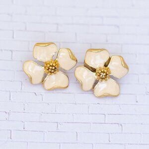 Vintage Elven White Floral Petals Stud Earrings by Trifari - V29